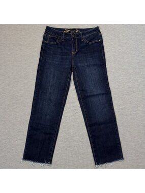 Seven7 Jeans Womens Size 4 Blue Denim Tower Straight Crop Mid Rise Raw Hem
